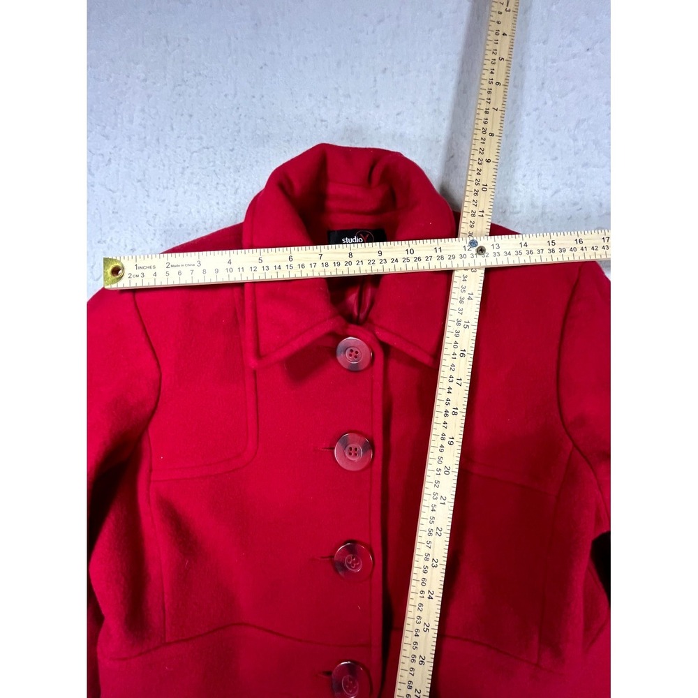 Studio Y Long Overcoat Womens Large Red Wool Blend Button Front Winter Jacket - Picture 7 of 10